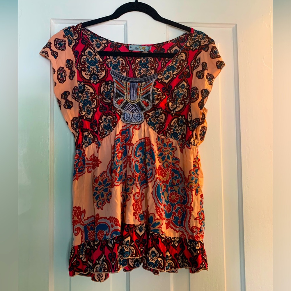 Unity World Wear boho top Empire waist flutter sleeve